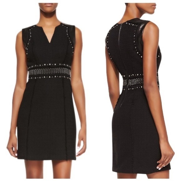 Rebecca Taylor Black Studded Tweed V-Neck Dress Size 2 - Picture 1 of 11